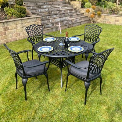 Cast Aluminium Table and Chairs Set - 4-Seater