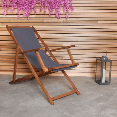 FSC® Certified Eucalyptus Wooden Deck Chair Grey
