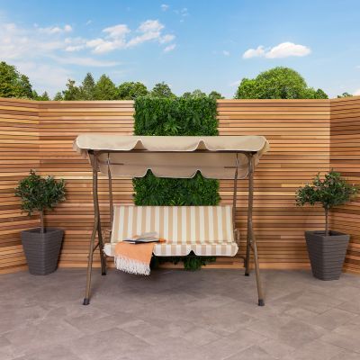 2 Seater Garden Swing Seat / Hammock - Beige-Stripe