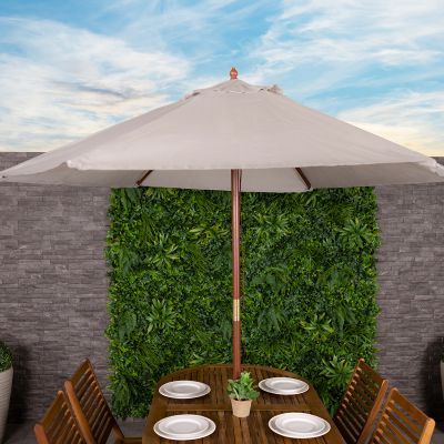 2.4M Wooden Garden Parasol - Light Grey