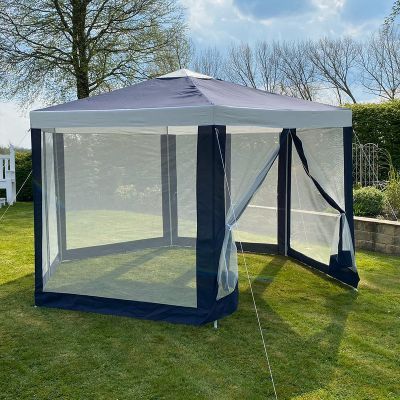 Hexagonal Gazebo with Mesh Sides Blue/Beige
