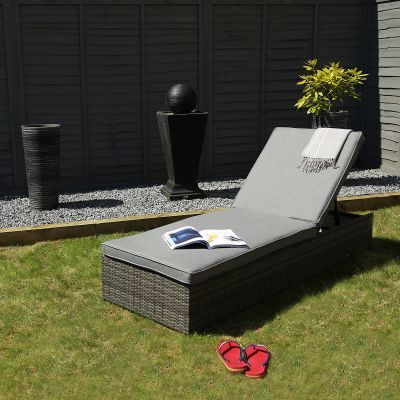 Rattan Sun Lounger Grey