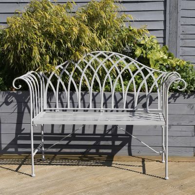 Decorative Wrought Iron Bench - Grey