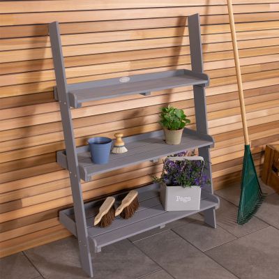 FSC® Certified Wide Wooden Ladder Planter - Grey