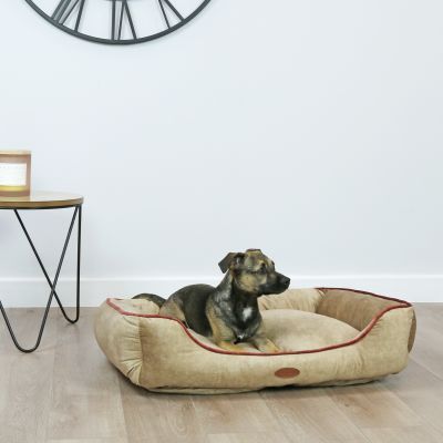 Large Pet Bed Taupe with Pink Trim
