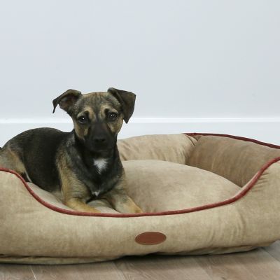 Pet Bed Taupe with Pink Trim