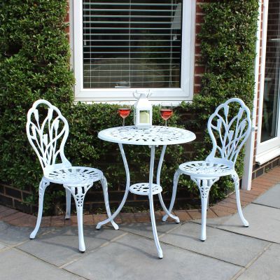 Cast Aluminium Tulip Bistro Table and Chairs Set – White