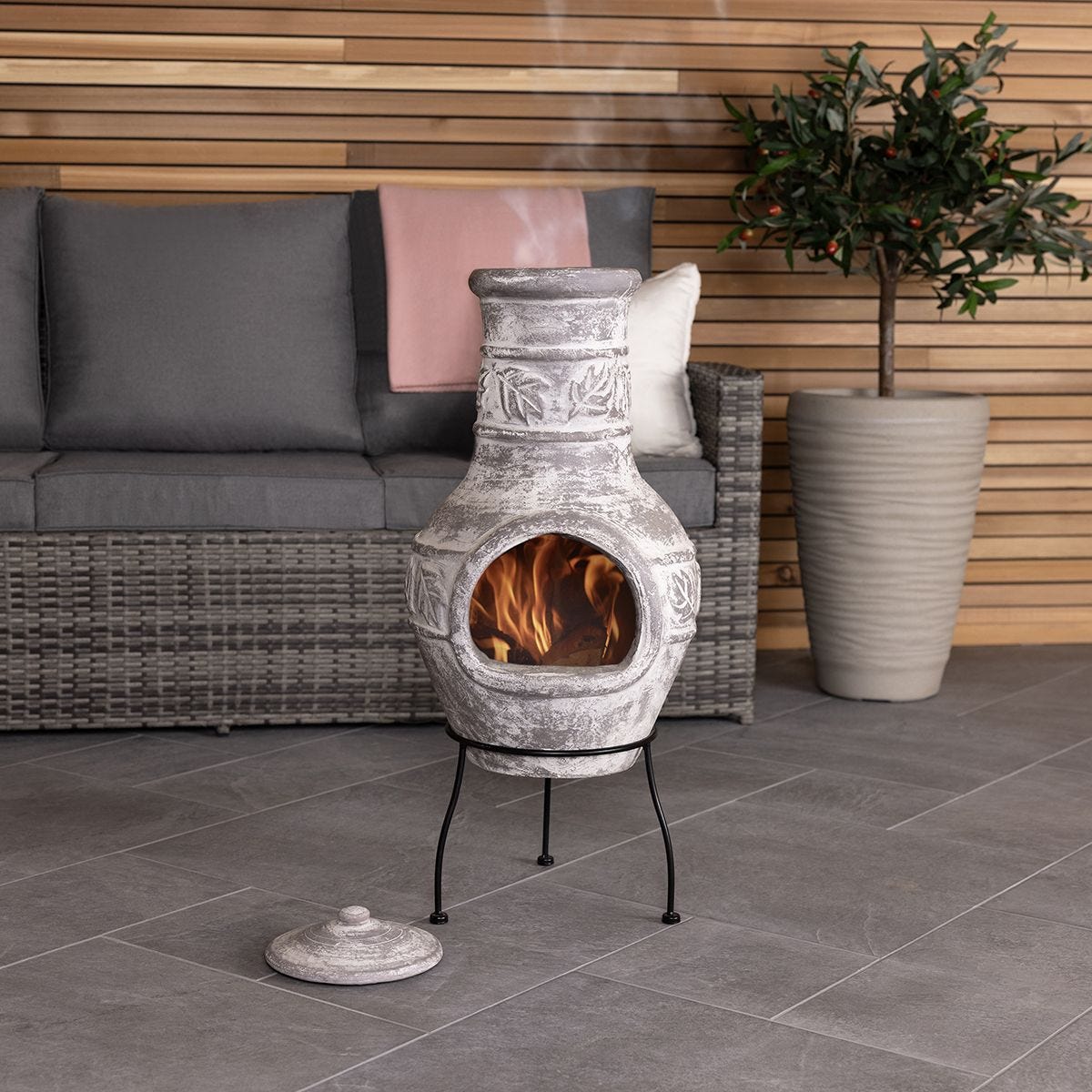 Charles Bentley Acopulco Grey Clay Chiminea Charles Bentley