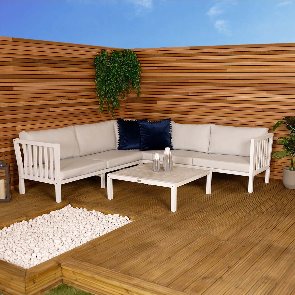 Charles Bentley FSC Certified Acacia White Washed Wooden Corner Lounge Set Charles Bentley